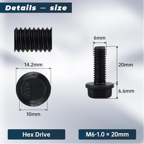 20 Sets M6-1.0 x 20mm Flange Hex Bolt with Flange Nuts and Flat & Lock Washers Assortment Set, 10.9 Grade Alloy Steel, Serrated, for Automotive Repair & Machinery Projects, Glvaner - size: M6-1.0 x 20mm