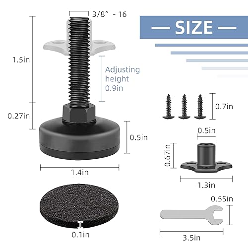 3/8”-16 Thread Adjustable Leveling Feet Furniture Levelers, Heavy Duty Leg Levelers Furniture Legs for Table/Cabinet/Chair/Sofa/Workbench-Large Base Supports 3960LBs, 12 Pack - color: 12 Pack