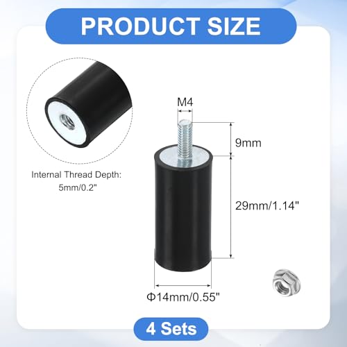 uxcell M4 Rubber Mounts, 4Pcs 15x30mm(DxH) Rubber Cylindrical Anti Vibration Isolator Shock Absorber with Lock Nut for Car Bobbin Generator Air Compressors - size: M4x10mm, 15x30mm Rubber