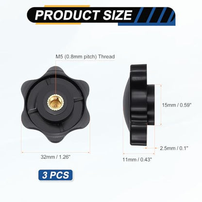 HARFINGTON Star Knob M5 Female Thread 32mm Head Brass Insert Black 3pcs - color: Black, size: M5 x 32mm