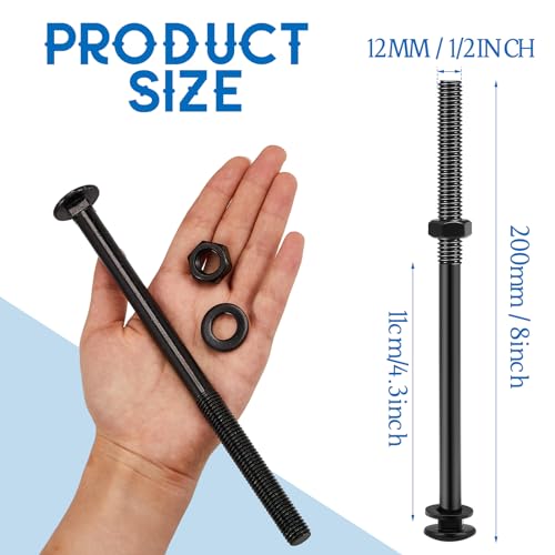 Zonon 12 Sets 1/2 x 8 Inch Black Carriage Bolt Kit Galvanized Carriage Bolt Set Includes Rust Resistance Washers and Nuts for Fastening Accessories - color: Black, size: 1/2 x 8 Inch