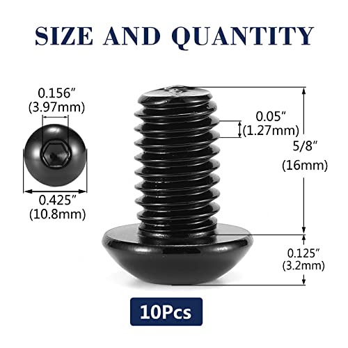 1/4-20 x 5/8" Button Head Socket Cap Bolts Screws, 10Pcs 304 Stainless Steel 18-8, Allen Hex Drive, Black Oxide by SG TZH(with Hex Spanner) - size: 1/4-20 x 5/8"