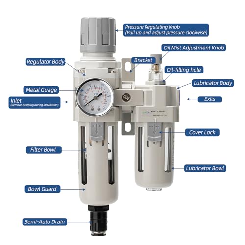 3/8" NPT Auto-Draining Air Filter Regulator Combo with Precision Pressure Gauge | Oil/Water Separator for Compressed Air Systems (0-150 PSI) | Heavy-Duty Brass Construction - size: 3/8NPT, style: Auto Drain