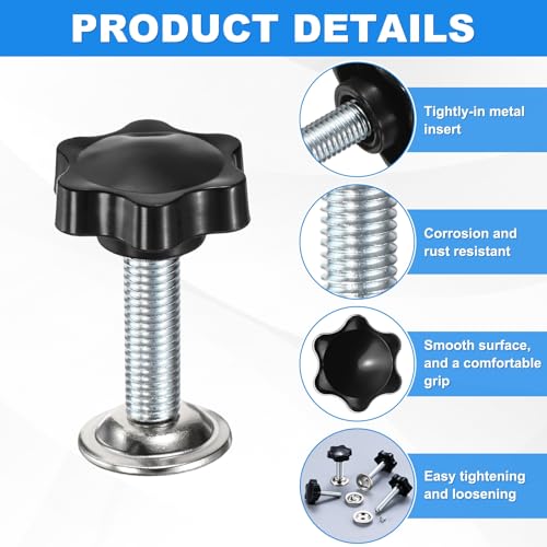 M METERXITY 2-Pack Star Handle Hand Screws, M10x35mm Carbon Steel Thread Star Clamping Knobs with Screws, Pressure Plate and Rubber Pad for Woodworking/Mechanical Equipment [Black] - size: M10 x 35mm