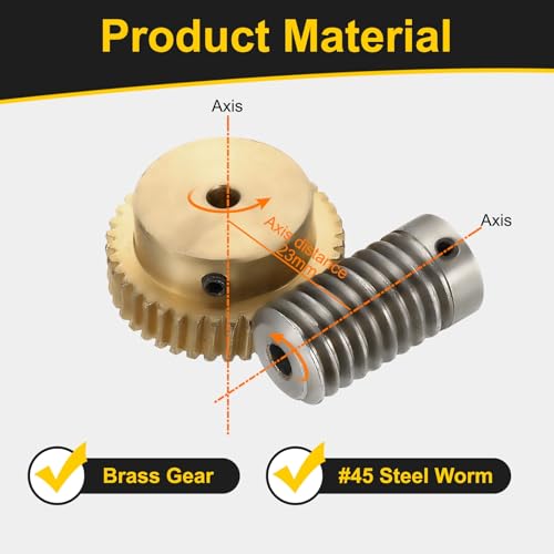 uxcell Worm Gear Set 40T 1:40 Reduction Rate1045 Steel Rod 5mm Bore - size: Gear-4mm, Rod-5mm Bore, style: 0.8M-40T