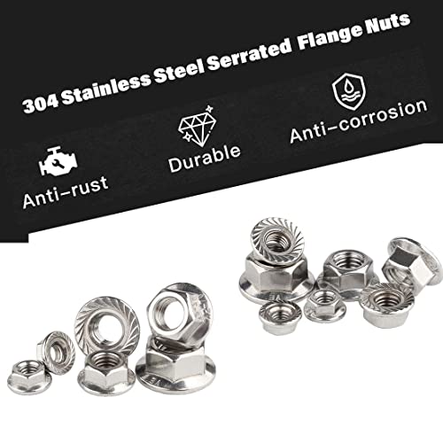 M10 x 1.5mm Serrated Flange Lock Nuts, 30pcs 304 Stainless Steel Metric Hex Flange LockNuts, Bright Finish