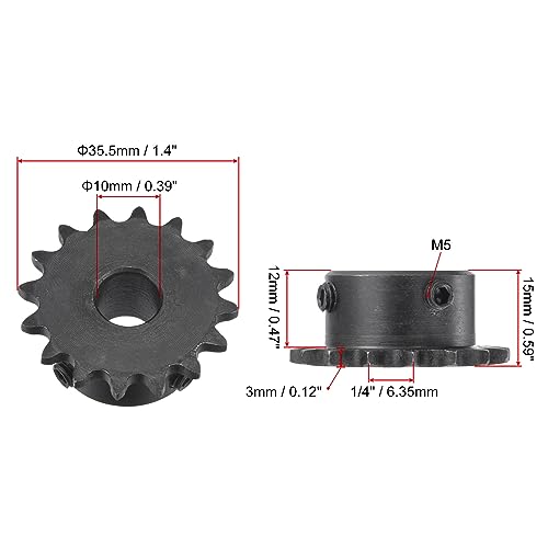 uxcell #25 Chain Roller Sprocket, 10mm Bore 1/4" Pitch 16 Tooth Single Strand Chain Sprocket, C45 Carbon Steel 25 Roller Chain Sprocket with Set Screws for ISO 04C Chain, 2Pcs - size: 35.5mmx10mm