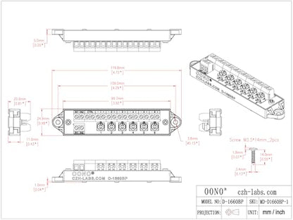Dimmer Control 6-Lights LED Hub Distribution Module, AC/DC 5 to 24V Input, for HO/N/O Train Model. OONO D-1660BP