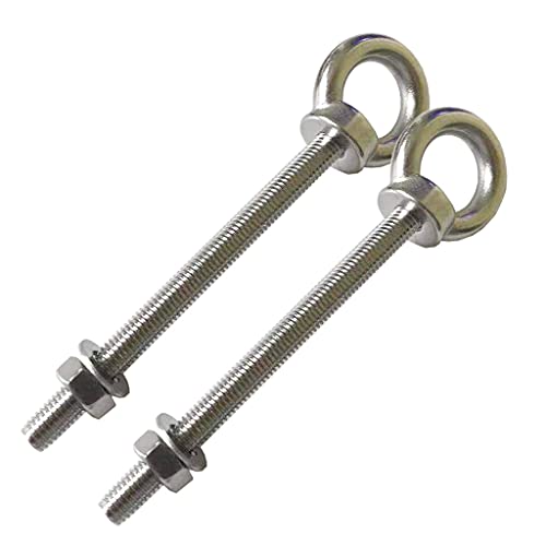 Shoulder Eye Bolt, 2 Pack M8 Stainless Steel Eye Bolts 4" Heavy Duty EyeBolts Screws in Eye Hooks with Washer and Nuts for Lifting and securing Cables Wires, Long Shank Thread Length 100mm - color: 2pcs
