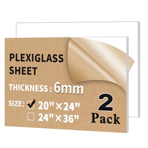 2-Pack 20" x 24" Plexiglass Sheets 1/4 inch Thick (6mm) - size: 20" x 24", 6mm Thick