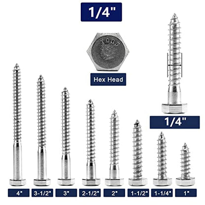 1/4" x 3" Hex Head Lag Screws Bolts 20Pcs 304 Stainless Steel 18-8, Partial Thread, Hexagon Head Wood Screws by SG TZH - size: 1/4-20 x 3"
