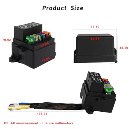 Pre-Wired 12V Fuse Relay Box, Compact 6-Way Power Distribution Block with 2 High-Power 4-Pin Relay Outputs and 4 Standard Fused Circuits, Weather-Resistant Relay Panel for Motorcycle, ATV, RV - size: RY02F06