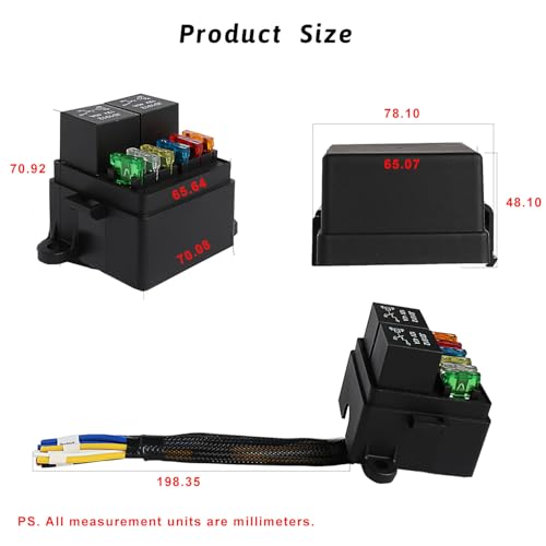 Pre-Wired 12V Fuse Relay Box, Compact 6-Way Power Distribution Block with 2 High-Power 4-Pin Relay Outputs and 4 Standard Fused Circuits, Weather-Resistant Relay Panel for Motorcycle, ATV, RV - size: RY02F06