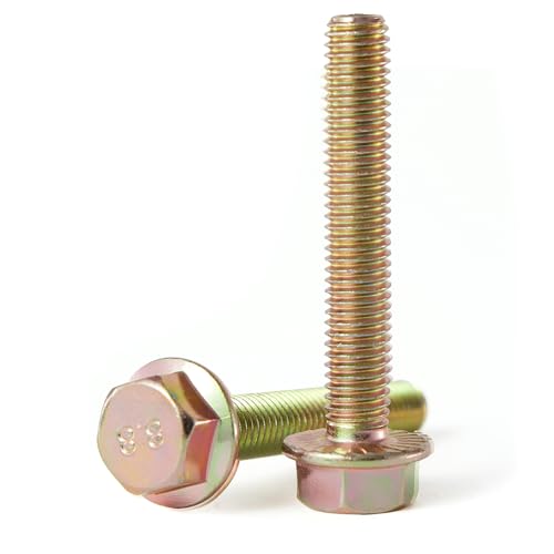 M12 x 50mm 6pcs Flanged Hex Head Bolts, M12 x 1.75 Bolts, Flange Hexagon Head Screws, 8.8 Grade Alloy Steel, Yellow Zinc Plated, Metric Fully Thread - size: M12 x 50mm(6PCS)