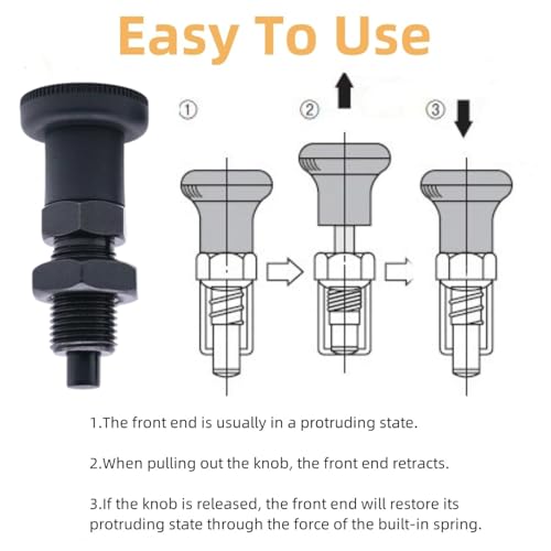 Push Fit Ball Nose Spring Plunger, Carbon Steel Retractable Spring Plunger Return Knob Plunger Spring Loaded Plunger Spring Plunger Pin Non Lock Out Indexing Plunger Pull Knob Spring Pin (M10) - size: M10
