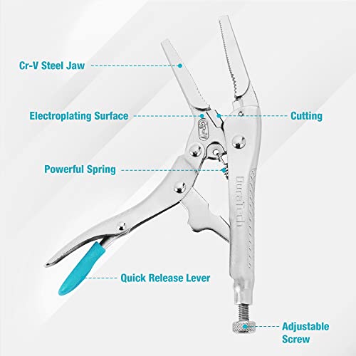 DURATECH 6.5" Long Nose Locking Pliers, Cr-V Construction with Wire Cutte
