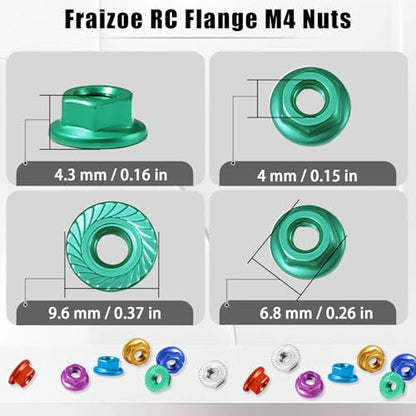 Flange M4 Lock Nuts Aluminum Alloy Serrated Nylon Self-Tightening M4 Wheel Hardware for Traxxas Redcat Arrma Axial HPI TLR ECX Model RC Car Crawler Truck Buggy Upgraded Parts, 4 Pcs - color: Green, size: 4Pcs