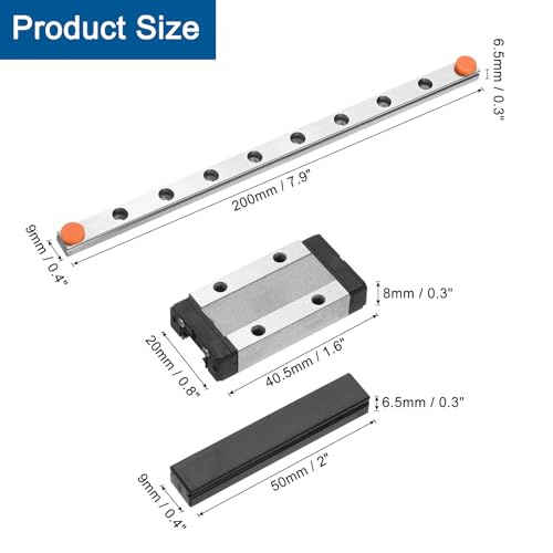 uxcell MGN9 200mm Linear Guide Rail with MGN9H Carriage Block