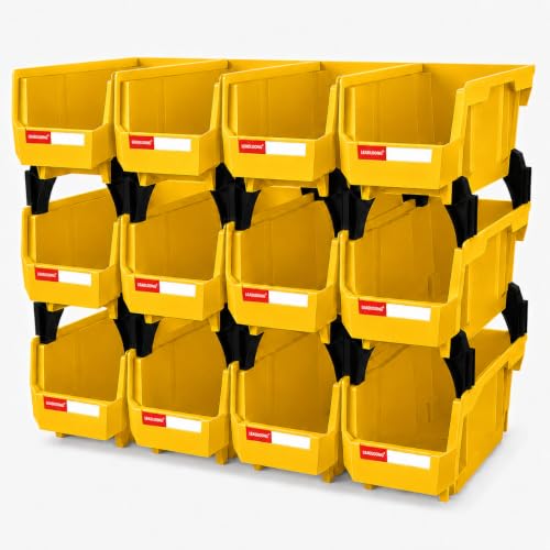 12 Pack Stackable Storage Bins Heavy Duty Parts Box Yellow - color: Yellow-12 Pack, size: 11"x5"x5"