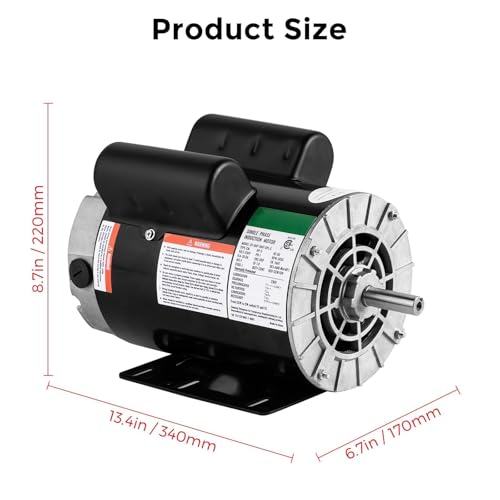 Air Compressor Motor 5HP, 3450RPM 184T Frame 230V Electric Motor with 5/8" Keyed Shaft & Dual Rotation, 1.88" Shaft Length for Industrial Air Compressors, Pumps, Tools
