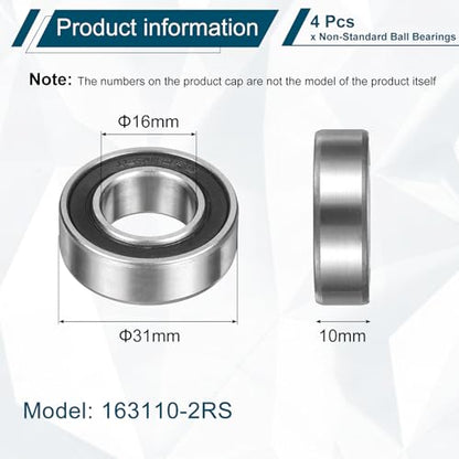 uxcell 4Pcs 163110-2RS Non-Standard Ball Bearings 16mm ID x31mm OD x10mm T - size: 163110-2RS