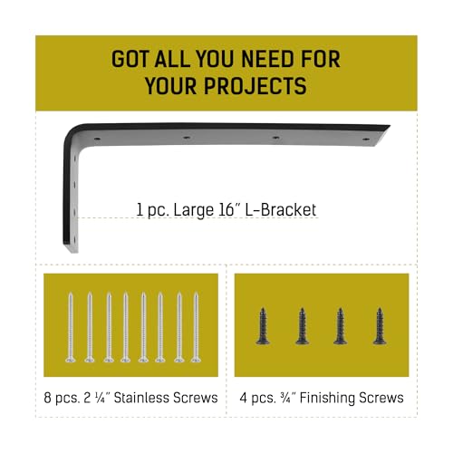 LOSTRONAUT 16" Heavy Duty L Bracket Metal Shelf Support Wall Bracket