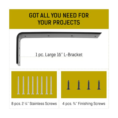 LOSTRONAUT 16" Heavy Duty L Bracket Metal Shelf Support Wall Bracket