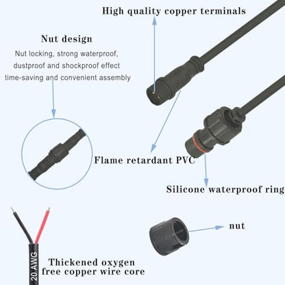 20AWG 2Pin Waterproof Connector,2 Wire Electrical Connectors - size: 20AWG 2Pin Waterproof Connector
