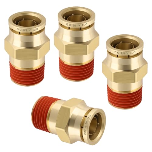 DOT Approved Male Straight Brass Union 5/8" Tube x 1/2" NPT, 4PCS - size: 5/8" OD x 1/2" NPT