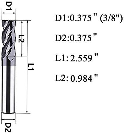 3/8" Carbide Square End Mill, HRC 45 Deg Single End 4 Flute AlTiN Coating Mill Bits (5, 3/8)