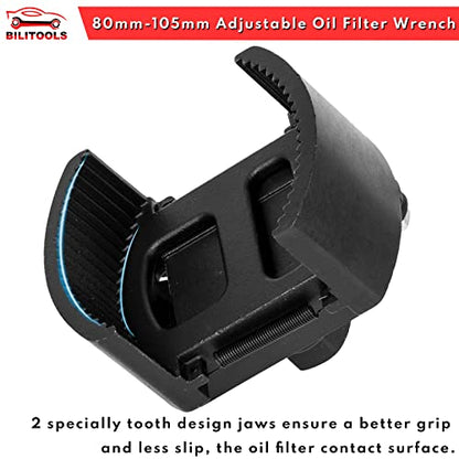 BILITOOLS Universal Adjustable Oil Filter Wrench with Auto-Clamp Spring - size: 80-105mm