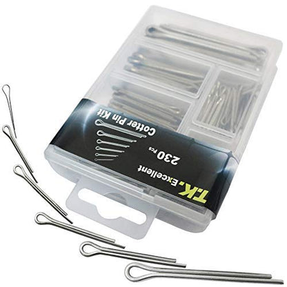 T.K.Excellent Hardware Pins 304 Stainless Steel Cotter Pins Fastener Assortment Kit Hitch Keeper Pin Clips Retaining Pins Straight Hairpins 230 Pcs