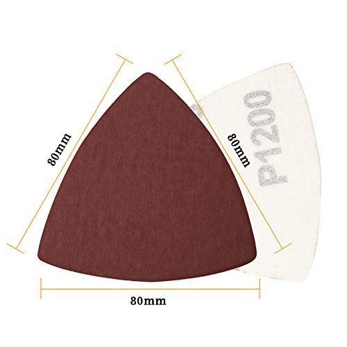 SPEEDWOX 30 Pcs Hook and Loop Triangle Sandpaper 1200 Grit 80mm 3-1/8 Inches for Oscillating Multi Tool Detail Sander Sanding Discs Triangle Sanding Pads - style: 1200 Grit