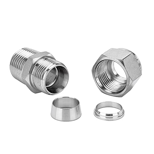 Stainless Steel Compression Adapter 1/4" Tube OD x M14*1.5 Male Coupler 2pc - size: ¼" OD x M14*1.5 Male