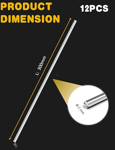 12 Pcs 2mm x 300mm 304 Stainless Steel Rod, Metal Shaft - color: 12, size: 2mm x 300mm