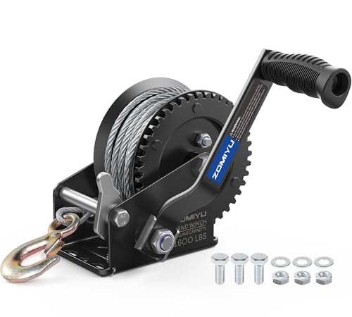 1600lb Boat Trailer Winch with Cable, Portable Hand Winch for Towing - size: 1600Lbs cable Winch