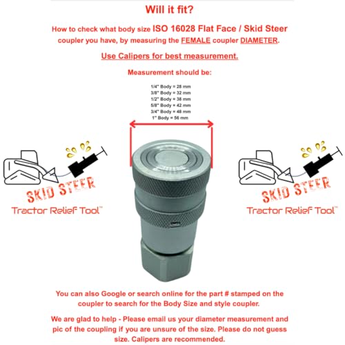1/2" ISO 16028 Flat Face Skid Steer Female Hydraulic Quick Coupler Pressure Decompression Relief Release Tool by Tractor Relief Tool™