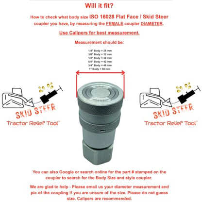 1/2" ISO 16028 Flat Face Skid Steer Female Hydraulic Quick Coupler Pressure Decompression Relief Release Tool by Tractor Relief Tool™
