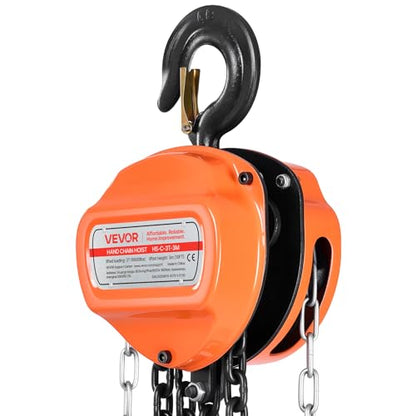 VEVOR Hand Chain Hoist, 3 Ton 6600 lbs Capacity, Manual Chain Block with Upgrade G80 Galvanized Chain, 10 ft Lifting Height, Heavy Duty Pulley Hoist for Garage Warehouse Automotive Machinery, Orange - size: 3T 10FT