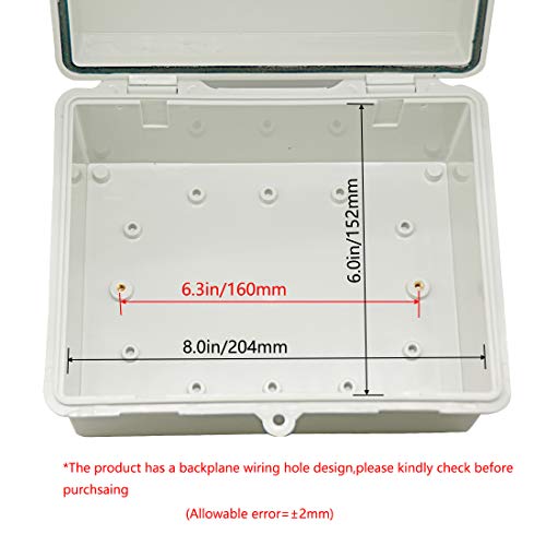 Zulkit Junction Box ABS Plastic Dustproof Waterproof IP65 Electrical Boxes Hinged Shell Outdoor Universal Project Enclosure 8.7 x 6.7 x 4.3 inch (220x170x110 mm) - size: 8.7" x 6.7" x 4.3"
