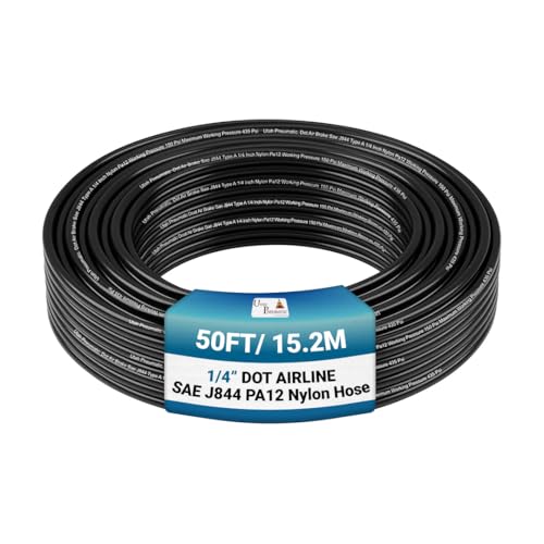 Utah Pneumatic 1/4" DOT Air Line SAE J844 PA12 Nylon Tubing, 50ft (Black) - color: Black, size: 1/4" x 50 Feet