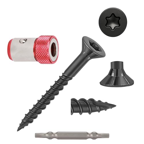 Wood Screws Black #6 × 1 inch Torx Star Drive Deck Screws Flat Head M3.5 × 25 Countersunk T10 Self Tapping Thread Cut 200pcs Carbon Steel Galvanized Very Small Size Screw(200PCS/Small Box Black) - color: Black, size: #6×1