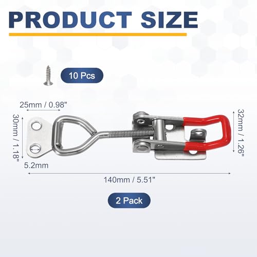 HARFINGTON 2pcs 4002 Toggle Latch Clamp Adjustable SUS304 with Lock Hole - color: Silver/Red