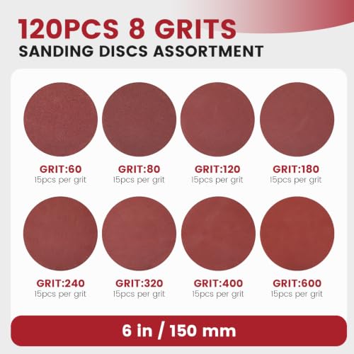 6 Inch Premium Sanding Discs, 120‑Pack for Orbital Sander