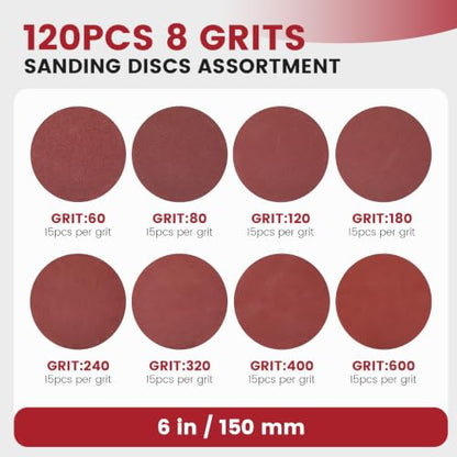 6 Inch Premium Sanding Discs, 120‑Pack for Orbital Sander