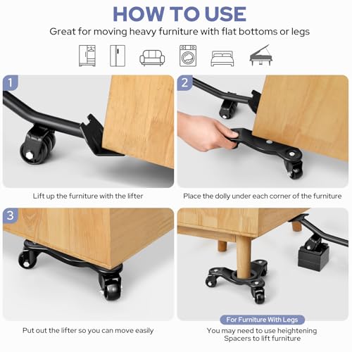 KEDSUM 1000LBS Furniture Dolly, 8 in Heavy Duty Moving Dolly with 3 Wheels - size: 8 inch