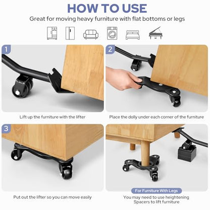 KEDSUM 1000LBS Furniture Dolly, 8 in Heavy Duty Moving Dolly with 3 Wheels - size: 8 inch