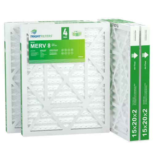 15x20x2 Air Filter TRIGHTFILTERS, Durable MERV 8 Pleated Home HVAC AC Furnace Heater Filters Replacement, Lightweight Compact Air Conditioner Filters 4 Pack - size: 19.6" x 14.6" x 1.8"