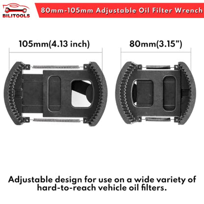 BILITOOLS Universal Adjustable Oil Filter Wrench with Auto-Clamp Spring - size: 80-105mm