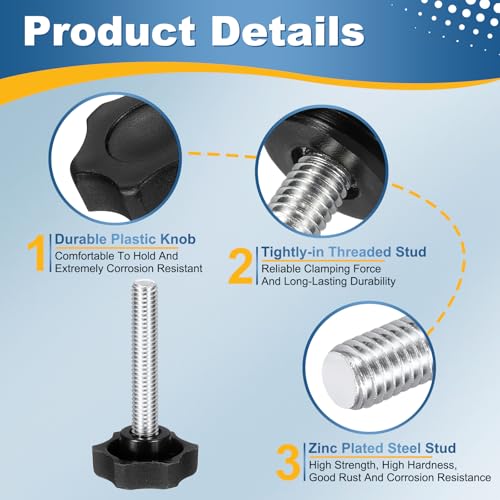 HARFINGTON 6Pcs Star Knob Handle M8 x 45mm Male Thread Metric Carbon Steel - size: M8 x 45mm